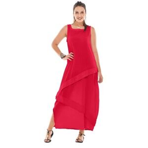 Oh My Gauze! Bubble Hem‎ Sleeveless Maxi Dress Size 1 S/M Red Tiered Cotton